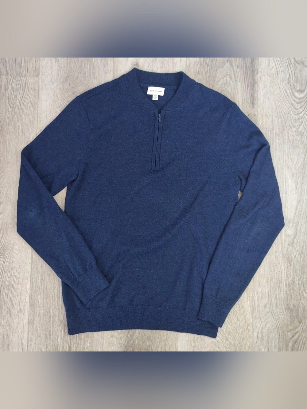 Club Monaco Women Navy 100% Merino Wool Quarter Zip Bomber Sweater